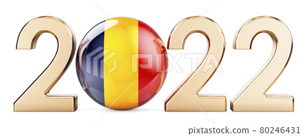 2022 with Romanian flag, 3D rendering 2022 with Romanian flag, 3D rendering 80246431