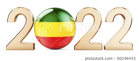 2022 with Rastafarian flag. 3D rendering 2022 with Rastafarian flag. 3D rendering 80246433