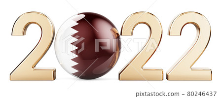2022 with Qatari flag, 3D rendering 2022 with Qatari flag, 3D rendering 80246437