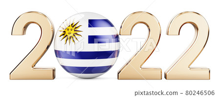 2022 with Uruguayan flag, 3D rendering 2022 with Uruguayan flag, 3D rendering 80246506