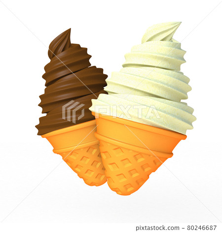 Vanilla and chocolate soft serve ice cream on a white background 80246687