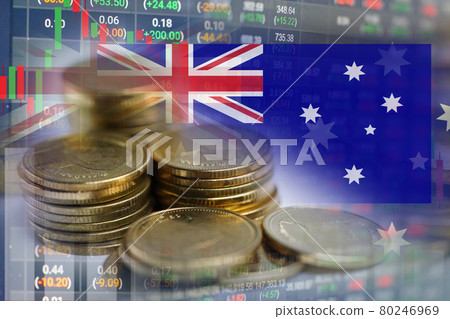 Stock market investment trading financial, coin and Australia flag or Forex for analyze profit finance business trend data background. Stock market investment trading financial, coin and Australia flag or Forex for analyze profit finance business trend data background. 80246969