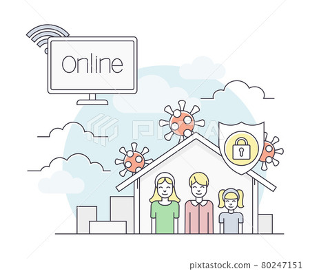 Pandemic with Lockdown as Safety Measure Line Vector Illustration Pandemic with Lockdown as Safety Measure Line Vector Illustration 80247151