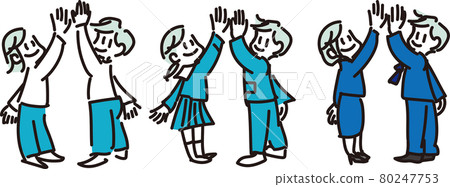Illustration set of men and women who give high fives Illustration set of men and women who give high fives 80247753