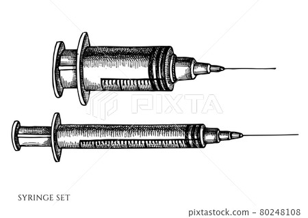 Vector set of hand drawn black and white syringe 80248108