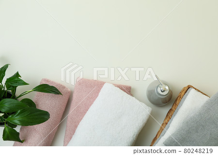 Body care concept with clean towels, space for text Body care concept with clean towels, space for text 80248219