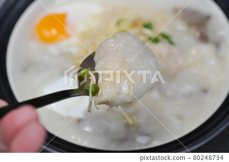 rice gruel, rice porridge or congee with pork and egg or eating rice gruel rice gruel, rice porridge or congee with pork and egg or eating rice gruel 80248734