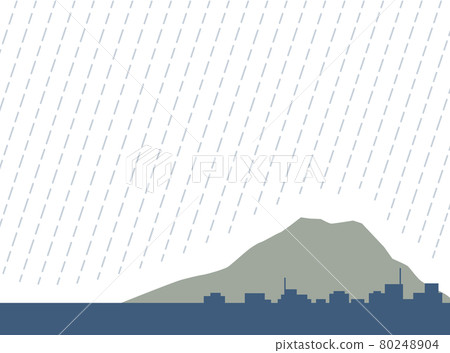 城市、櫻島和雨的插圖 80248904