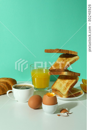 Concept of tasty breakfast with boiled eggs, space for text 80248926