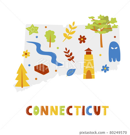 USA map collection. State symbols on gray state silhouette - Connecticut USA map collection. State symbols on gray state silhouette - Connecticut 80249570