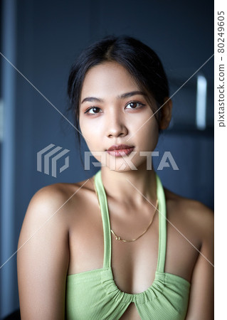 Fashion close-up portrait of young Asian woman 80249605