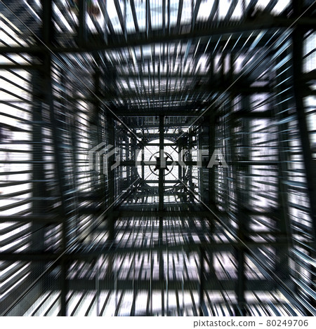 Viewing tower constructed from gratings, photographed vertically from below 80249706