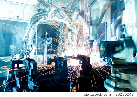 robots welding in a car factory 80250248