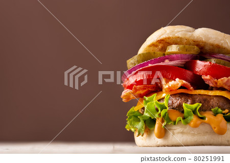 Beef burger with cheese and bacon 80251991