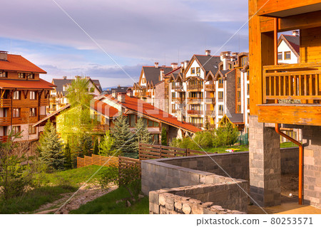 Summer hotels panorama in Bansko, Bulgaria 80253571