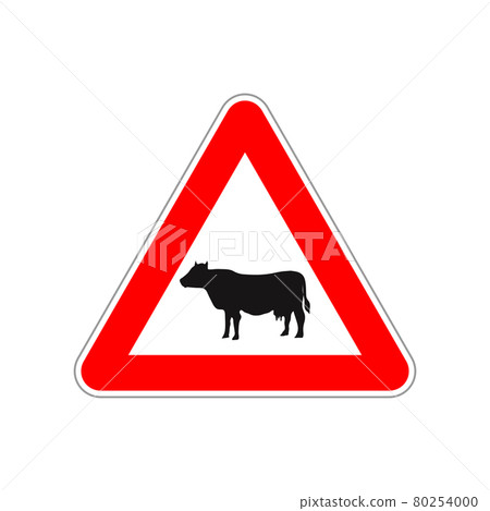 Cow icon on the triangle red and white road sign on white Cow icon on the triangle red and white road sign on white 80254000