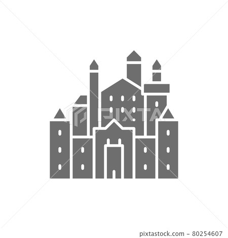 Neuschwanstein Castle, landmark of Hohenschwangau, Germany grey icon. Neuschwanstein Castle, landmark of Hohenschwangau, Germany grey icon. 80254607