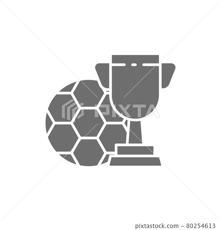 Soccer ball with trophy cup grey icon. - Stock Illustration [80254613 ...