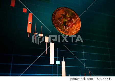 Bitcoin cryptocurrency coin on the background of the chart 80255319