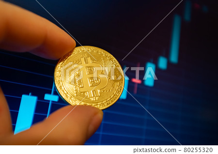 Bitcoin cryptocurrency coin on the background of the chart 80255320