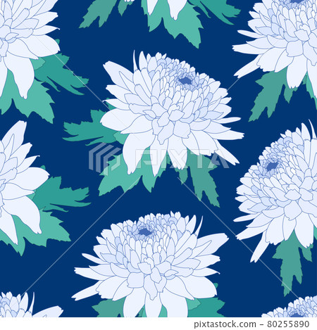 Seamless decorative pattern with light blue chrysanthemum. Crown daisy repeated background. Vector  80255890