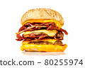 Big hamburger isolated on white background. Low angle view 80255974