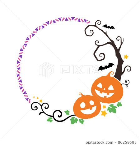 Halloween pumpkin and wooden decorative frame_round frame Halloween pumpkin and wooden decorative frame_round frame 80259593