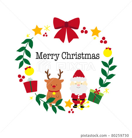 Santa and reindeer Christmas wreath frame design Santa and reindeer Christmas wreath frame design 80259730