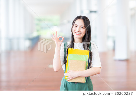 Female college student on campus Female college student on campus 80260287