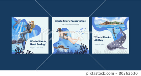 Banner template with international whale shark day concept,watercolor style Banner template with international whale shark day concept,watercolor style 80262530
