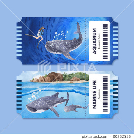 Ticket template with international whale shark day concept,watercolor style Ticket template with international whale shark day concept,watercolor style 80262536