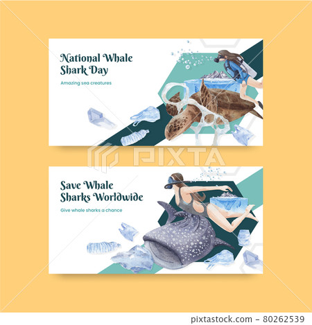 Twitter template with international whale shark day concept,watercolor style Twitter template with international whale shark day concept,watercolor style 80262539