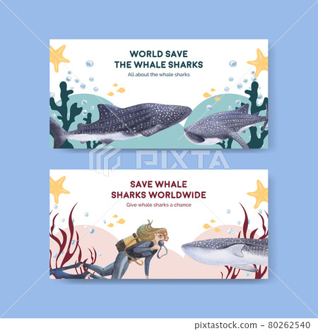 Twitter template with international whale shark day concept,watercolor style Twitter template with international whale shark day concept,watercolor style 80262540