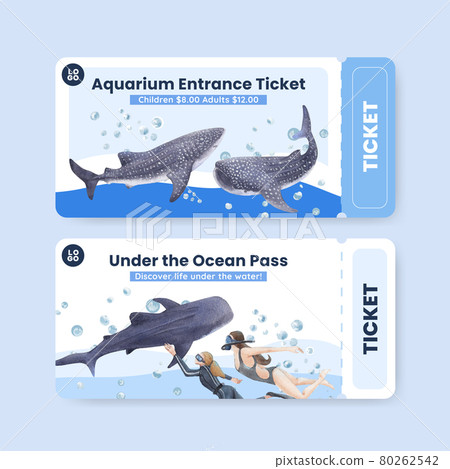 Ticket template with international whale shark day concept,watercolor style Ticket template with international whale shark day concept,watercolor style 80262542