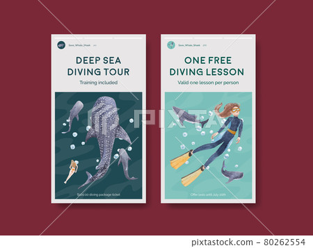 Instagram template with international whale shark day concept,watercolor style Instagram template with international whale shark day concept,watercolor style 80262554