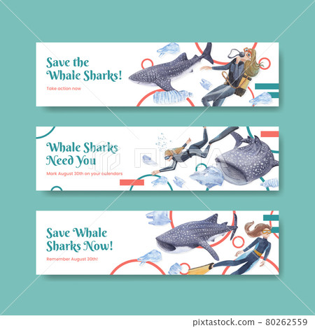 Banner template with international whale shark day concept,watercolor style Banner template with international whale shark day concept,watercolor style 80262559
