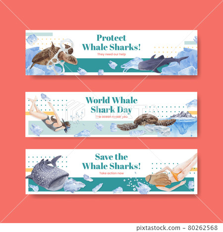 Banner template with international whale shark day concept,watercolor style Banner template with international whale shark day concept,watercolor style 80262568