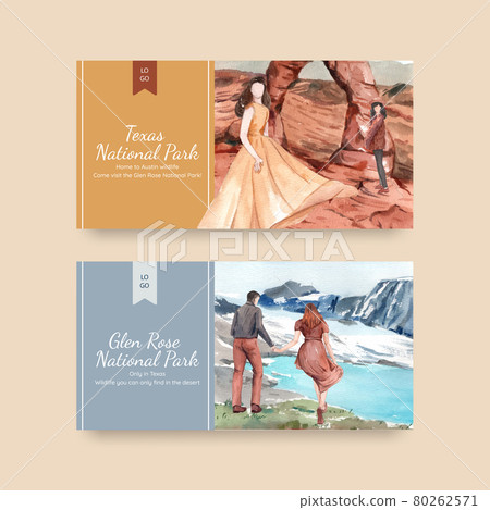 Twitter template with national parks of the United States concept,watercolor style 80262571