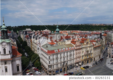 Cityscape of Rue de Paris as seen from the astronomical clock in Prague, Czech Republic Cityscape of Rue de Paris as seen from the astronomical clock in Prague, Czech Republic 80263131