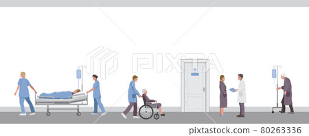 Medical workers, doctors and patients in the hospital corridor 80263336