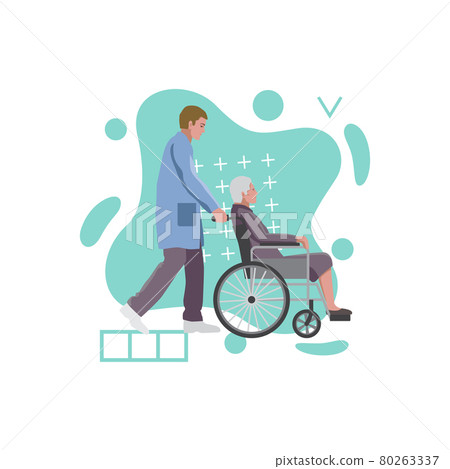Social, medical worker with old woman in a wheelchair Social, medical worker with old woman in a wheelchair 80263337
