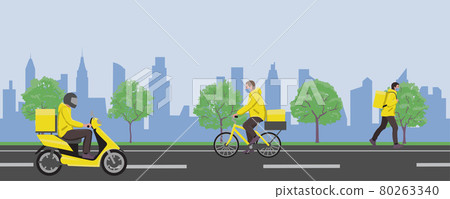 Delivery service background. Delivery home and office to the pandemic in the city Delivery service background. Delivery home and office to the pandemic in the city 80263340
