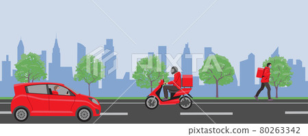 Delivery service background. Delivery home and office to the pandemic in the city Delivery service background. Delivery home and office to the pandemic in the city 80263342