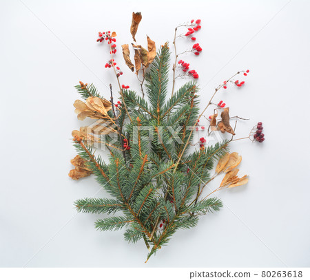 Winter and autumn background from natural materials. Flat lay. 80263618