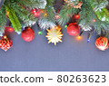 Christmas and New Year Border from faux fir and toys 80263623