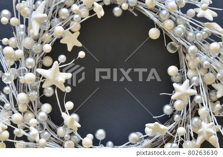 Winter holiday flat lay composition with glitter snowflakes and garland 80263630