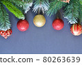 Christmas and New Year Border from faux fir and toys 80263639