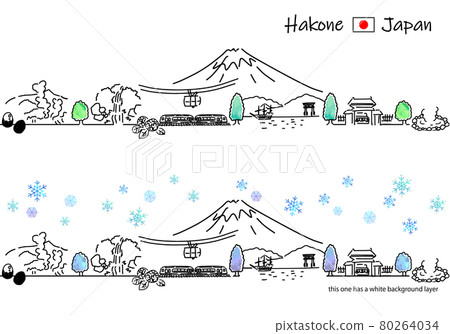 Simple line drawing set of Hakone cityscape in winter Simple line drawing set of Hakone cityscape in winter 80264034