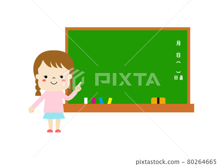 Blackboard and girl pointing at the blackboard 80264665