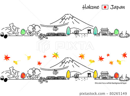 Simple line drawing set of autumn Hakone cityscape Simple line drawing set of autumn Hakone cityscape 80265149